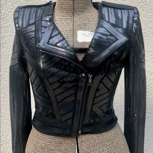 BCBGMAXAZRIA SUVI GEO SEQUINED BLACK JACKET XXS